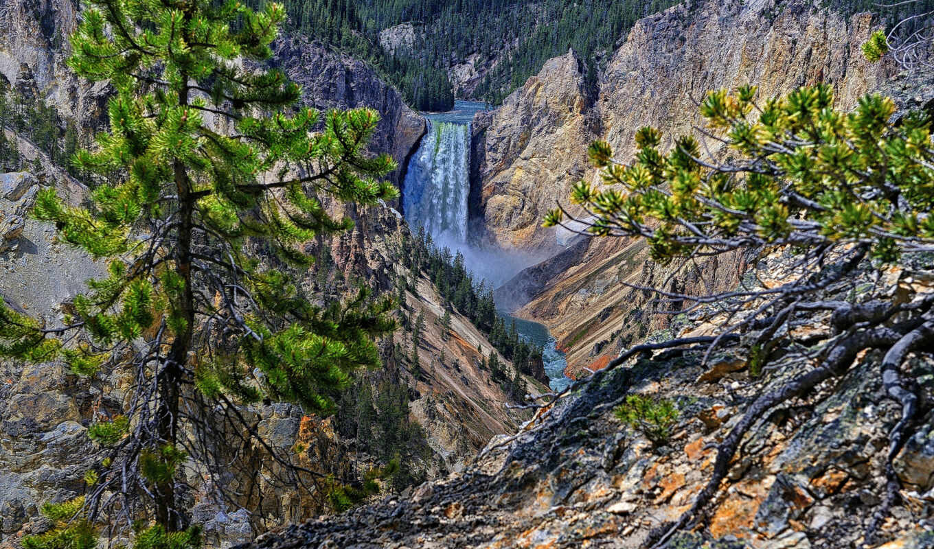 lower, falls, yellowstone, wyoming, park, фон, desktop, wide, hdr, national, 