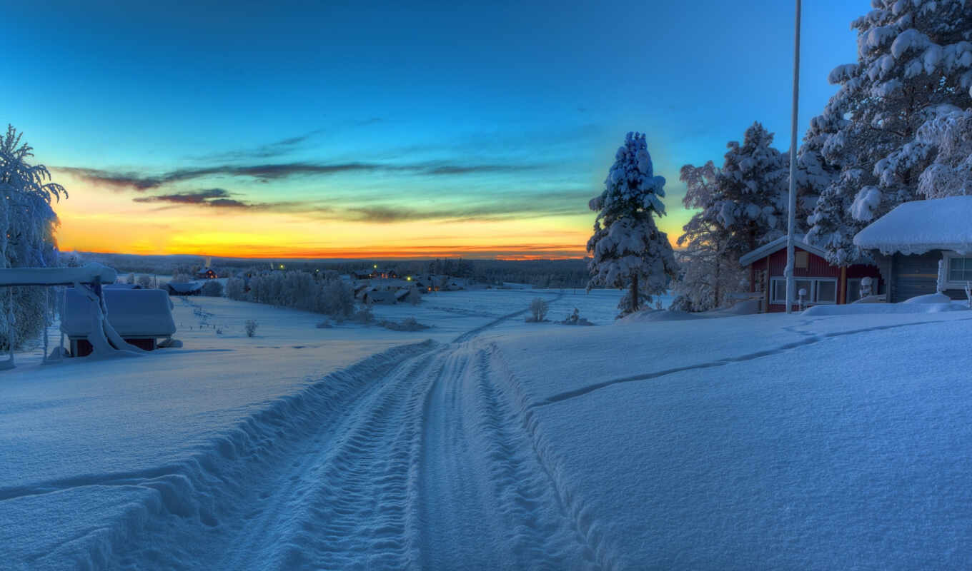 zima, zakat, norrland, sweden, пейзаж, панорама, дорога, tornedalen, 