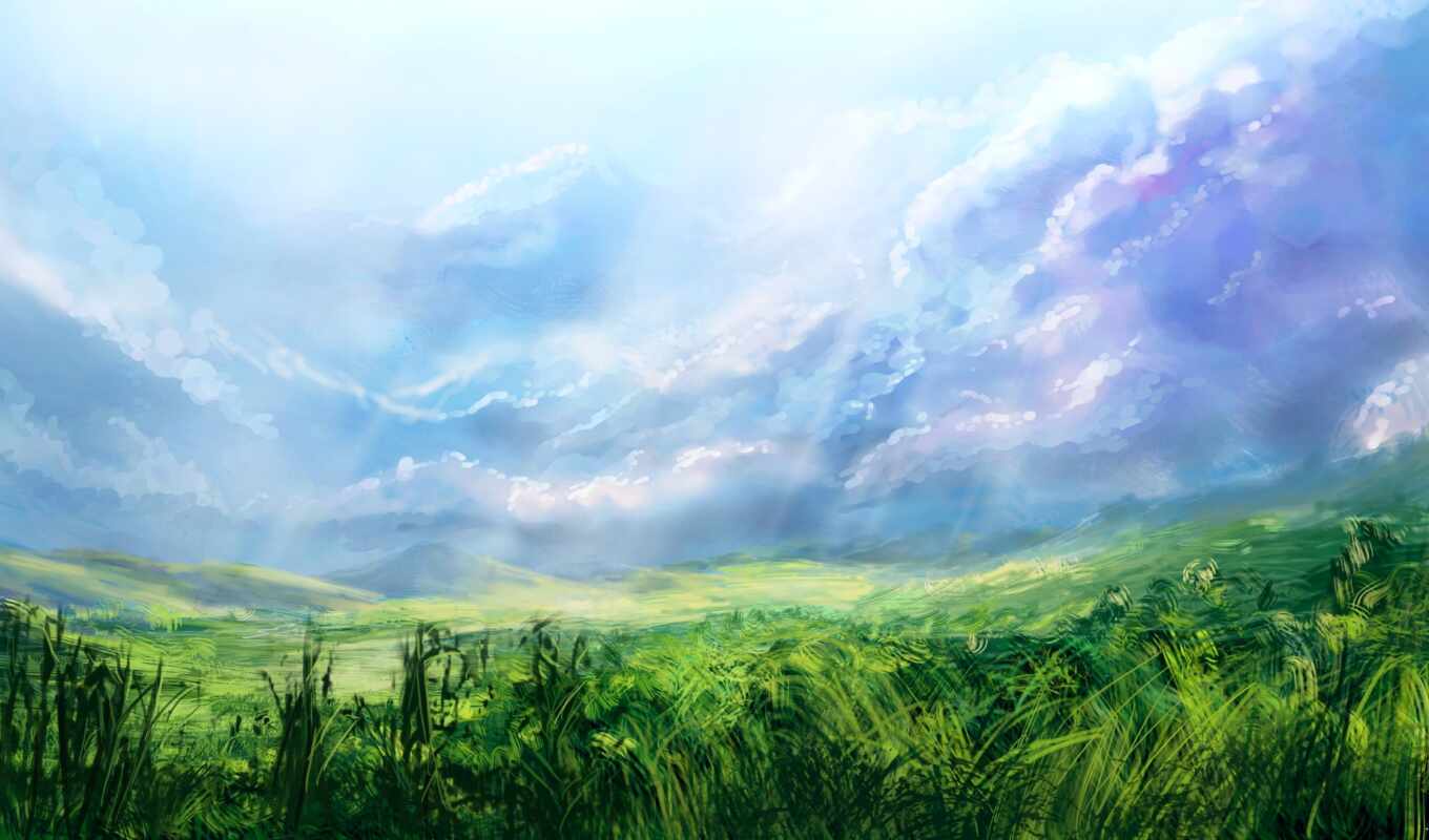 небо, трава, свет, поле, devart, alexlinde, картинку, 
