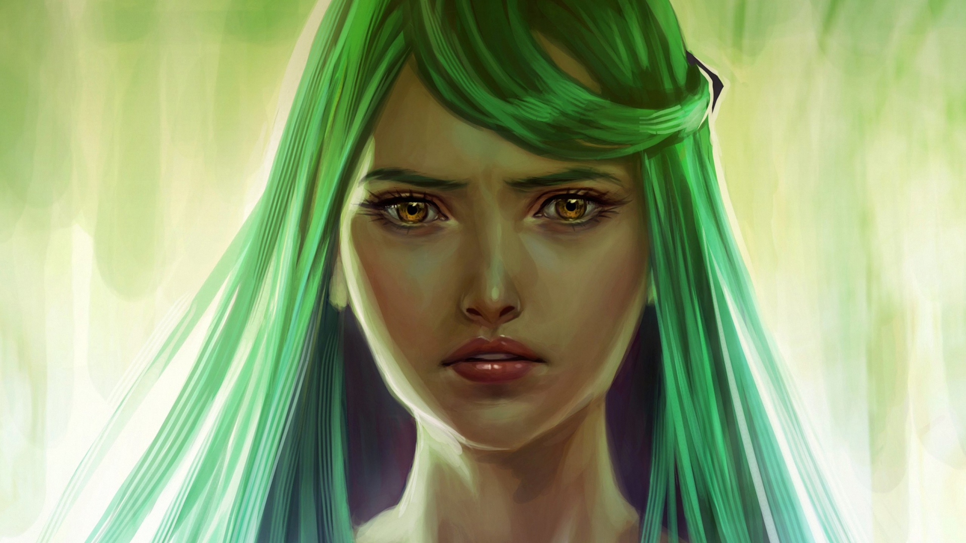 Девушка С Зелеными Глазами И Волосами