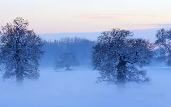 winter, небо, oblaka, панорамный, панорама, дымка, снег, картинка, 