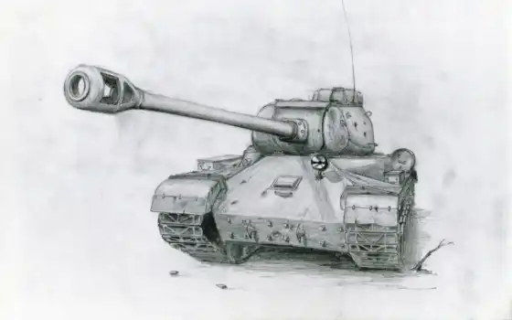 танк, рисунок, soviet, pencil, пистолет, 