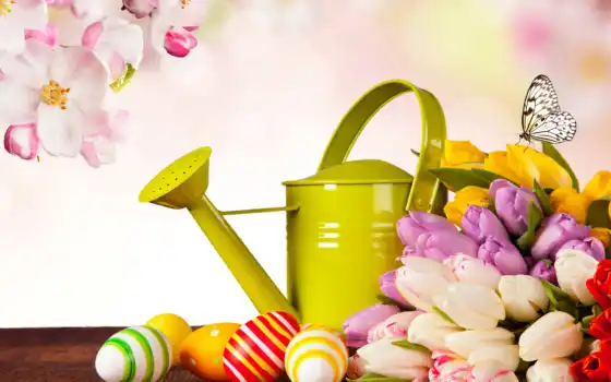 easter, tulips, eggs, изображение, free, flowers, holidays, фото, фон, 