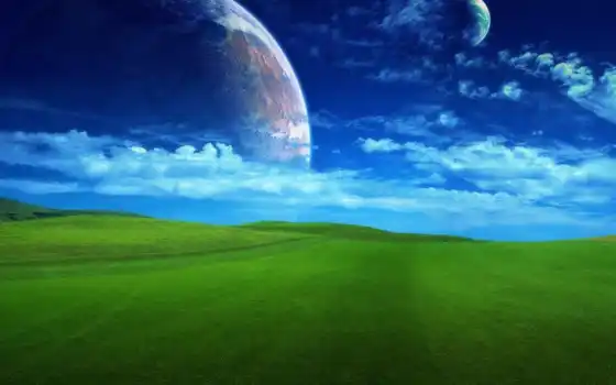 background, трава, поле, фэнтези, планета, зеленое, бескрайнее, 