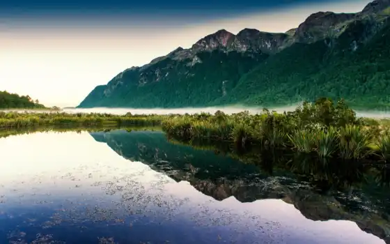 горы, озеро, разное, красивые, water, туман, лесом, природа, нояб, rutor, 