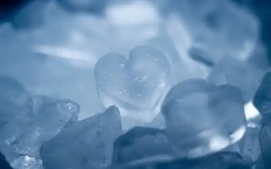 сердце, лед, голубой, обои, макро, heart, ice, sno