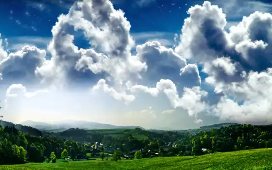 облака, природа, широкоформатные, небо, пышные, house, стадо, progressive, над, облаков, 