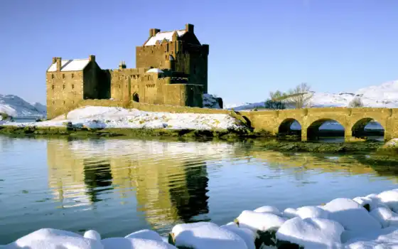 castle, эйлен, донан, замок, снег, шотландия, зима, eilean, loch, duich, western, highlands, resimleri, картинка, kış, 