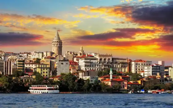istanbul, sunset, galata, turkey, district, bunama, фотообои, 