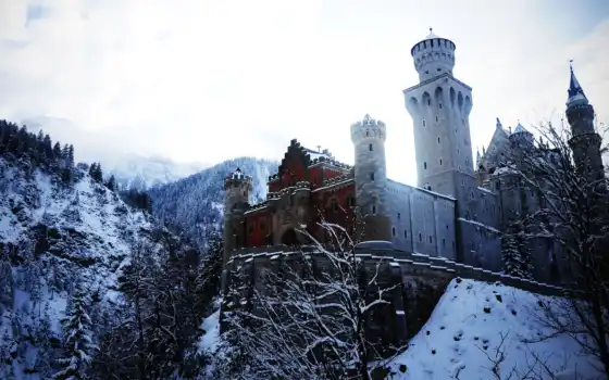 castle, нойшванштайн, нойшванштайн, бавария, германия, german, winter, замки, 
