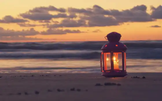 закат, wallbox, море, свеча