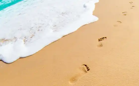 след, песок, footprint, пляж, море