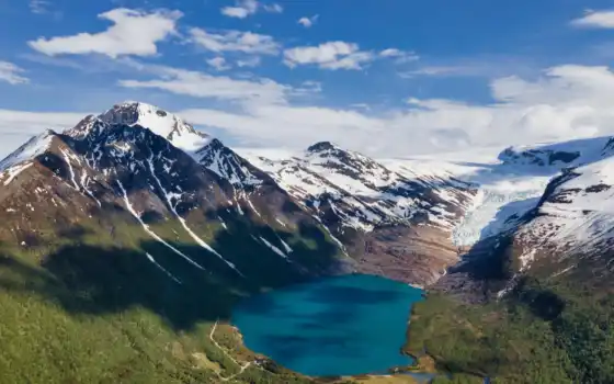 норвегия, svartisvatnet, гора, озеро