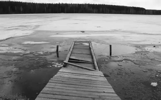 озеро, лед, разлом, фотообои, чёрно, широкоформатные, мост, белые, pier, белая, js, 