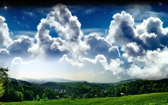 облака, природа, небо, пышные, широкоформатные, над, облаков, стадо, house, progressive, 