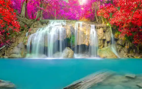 водопад, фотообои, водопады, thai, online, осень, puzzle, эраван, заказать, природа, 