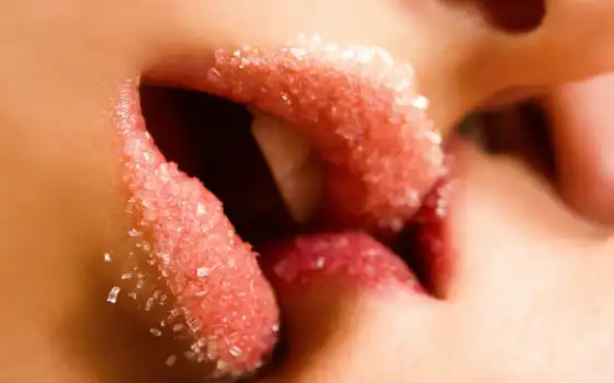 поцелуй, девушки, губы, сахар, зубы, целоваться