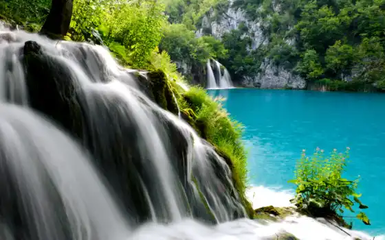 водопад, плитвицкие, озера, озеро, фоны, высоким, водопады, хорватии, рїрѕс, 
