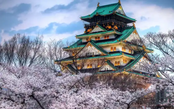 япония, храм, небо, весна, город, цвет, японии, 