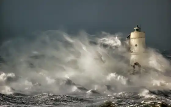 буря, lighthouse, море