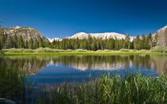 mountain, lake, небо, горы, трава, wide, гор, widescreen, воде, отражение, картинку, картинка, nature, desktop, 
