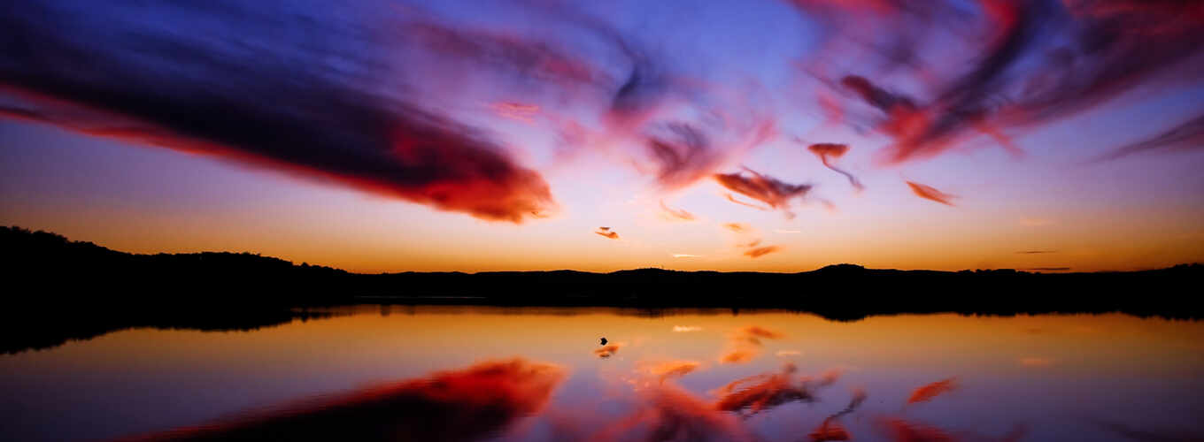 lake, sky, sunset, water, evening, different, motley, cloud, evening, which, reflected