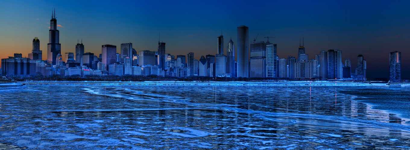 lake, screen, widescreen, pictures, city, night, winter, dual