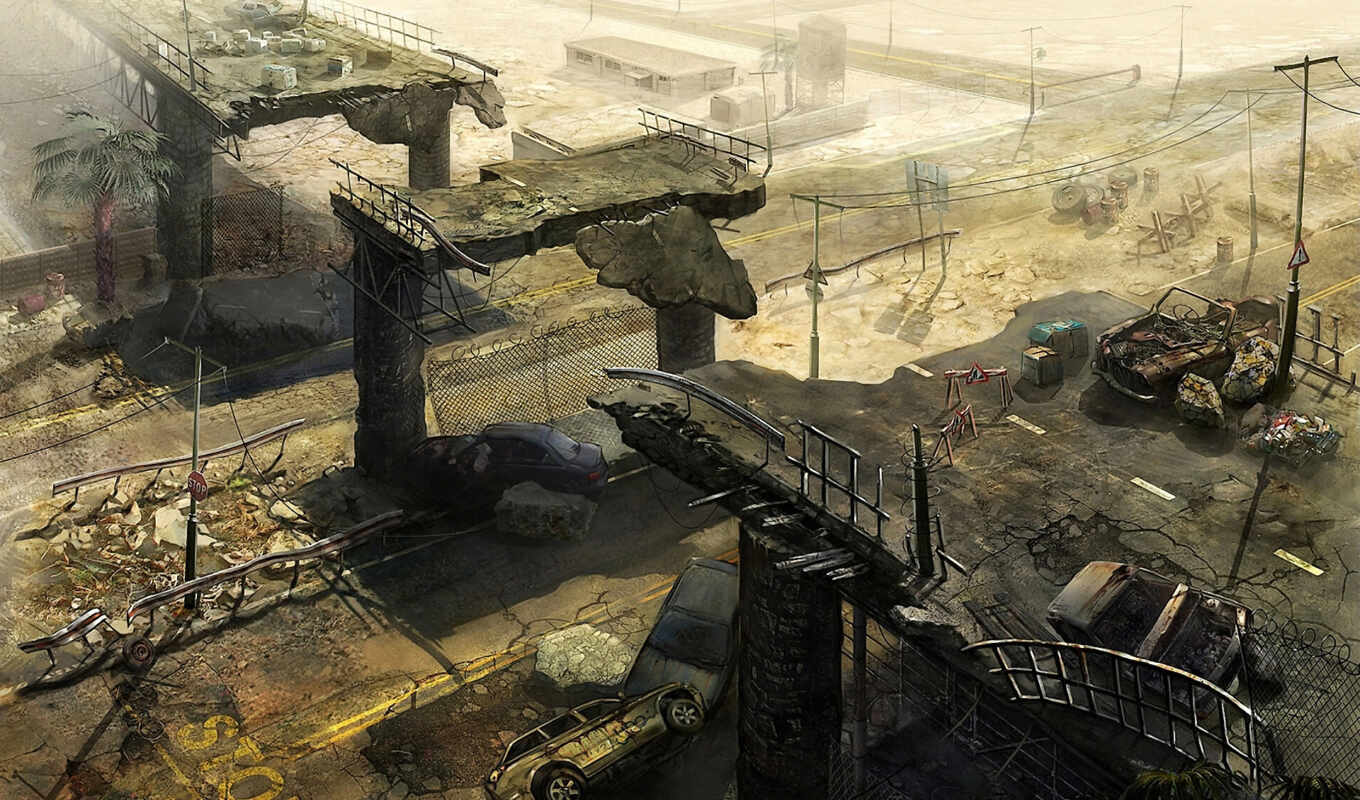ship, city, ruins, Bridge, post - apocalypse, more detailed, rubber