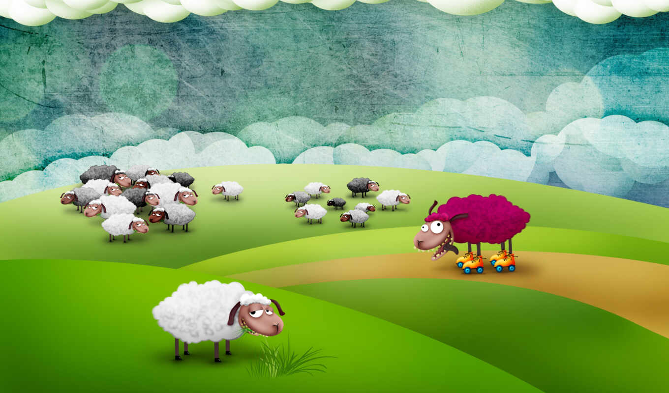 поле, one, розовая, овец, фоны, овечки, роликах, овцы