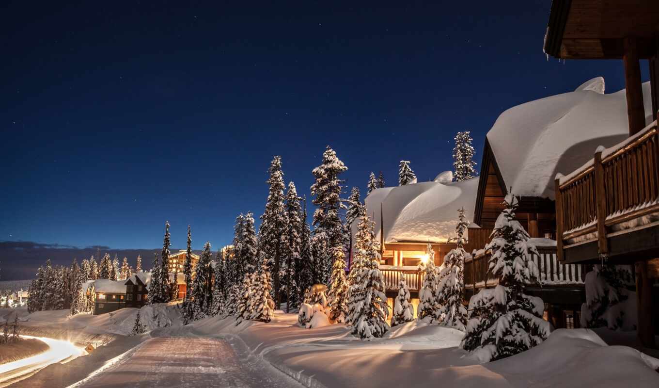 house, снег, winter, лес, дорога, landscape, канада, trees, ela