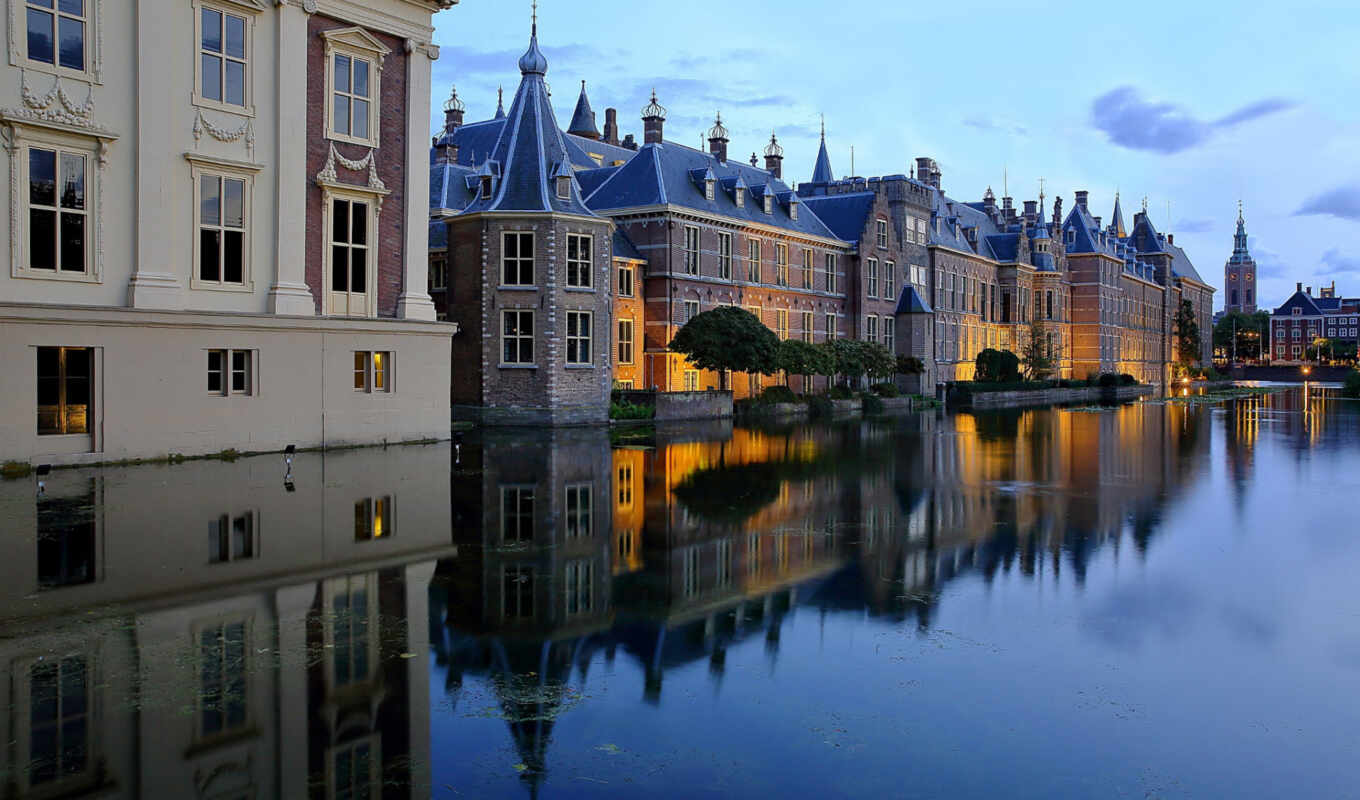 house, building, нидерланды, tapety, отражение, build, holland, hague, vermeer, mauritshui, binnenhof