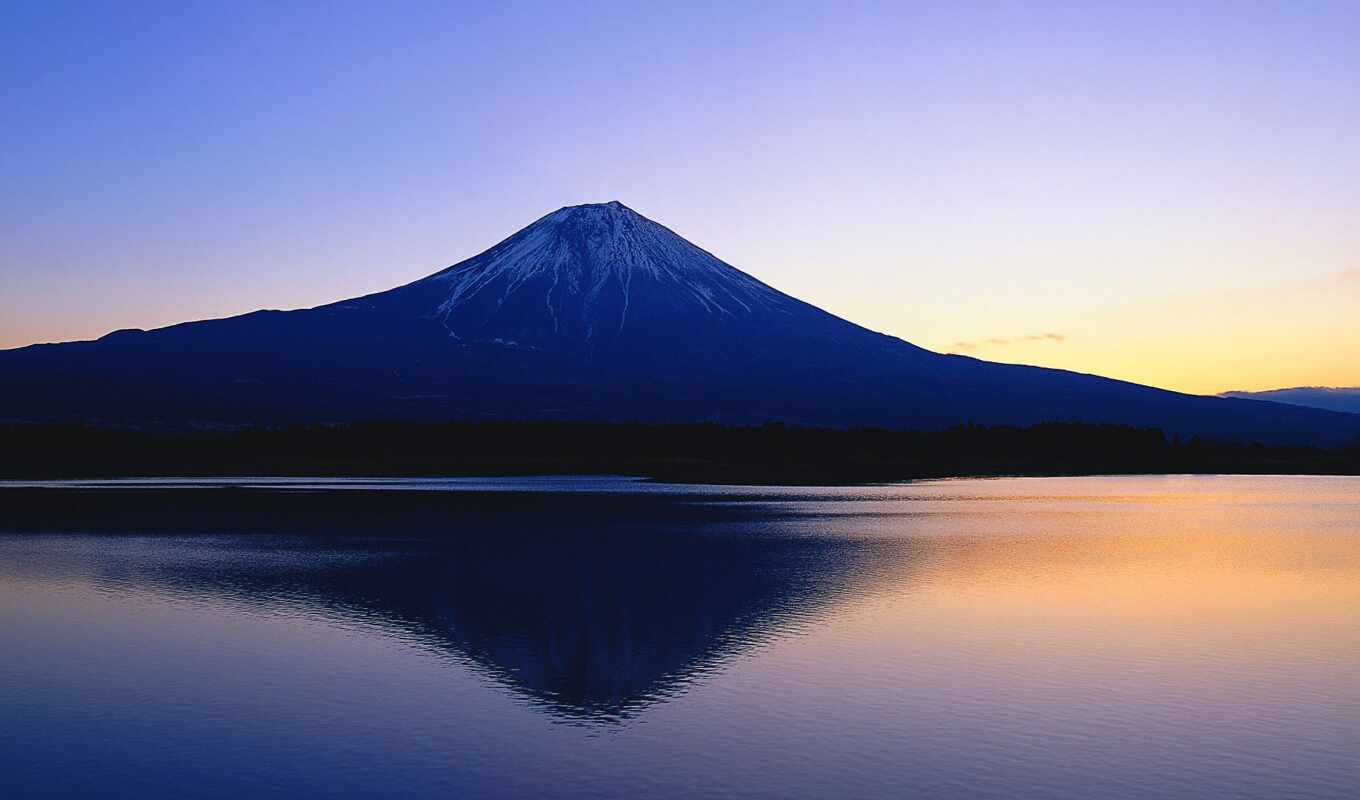гора, landscape, силуэт, отражение, вулкан, япония, mount, песнь, luperkal