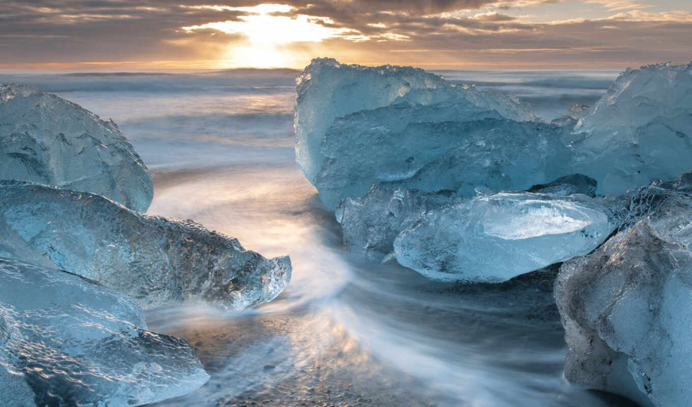 лед, закат, landscape, море
