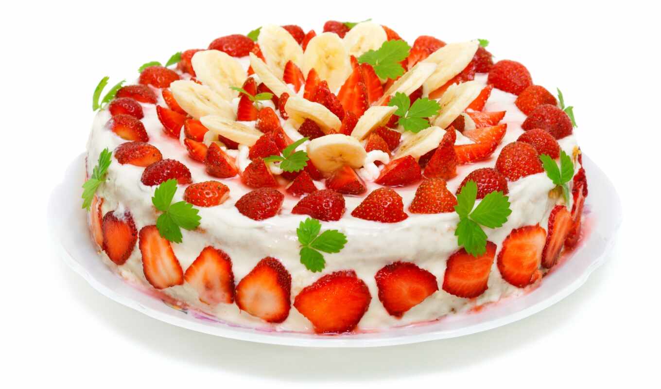 strawberry, cake, banana