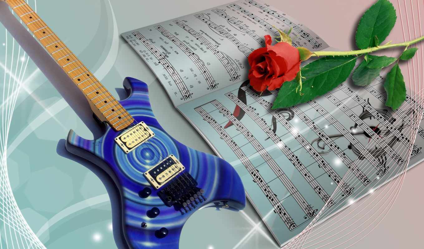 rose, sheet, guitar, flower, electric, book, notes, note