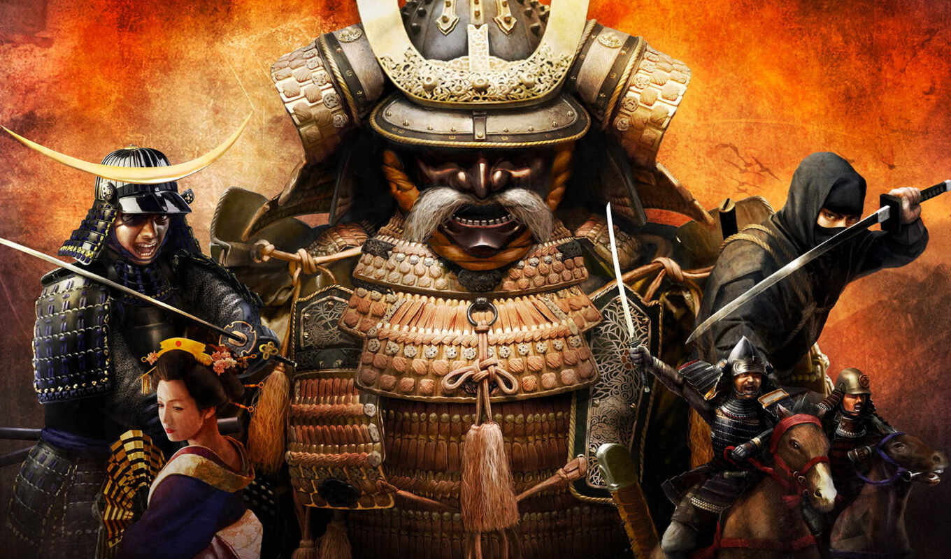 стена, самурай, меч, japanese, wide, yellow, войны, рога, всадник, катана, shogun