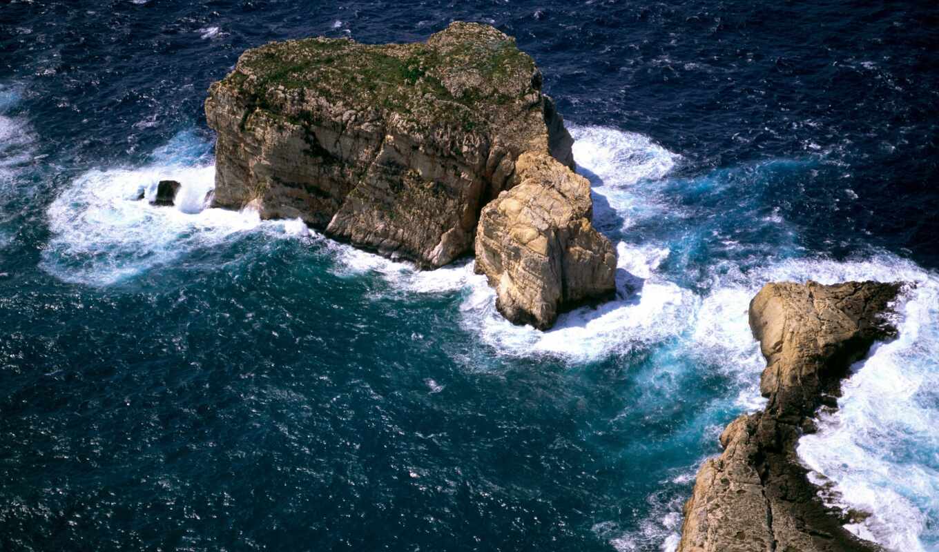 sea, island, ocean, foam, malta, rocks