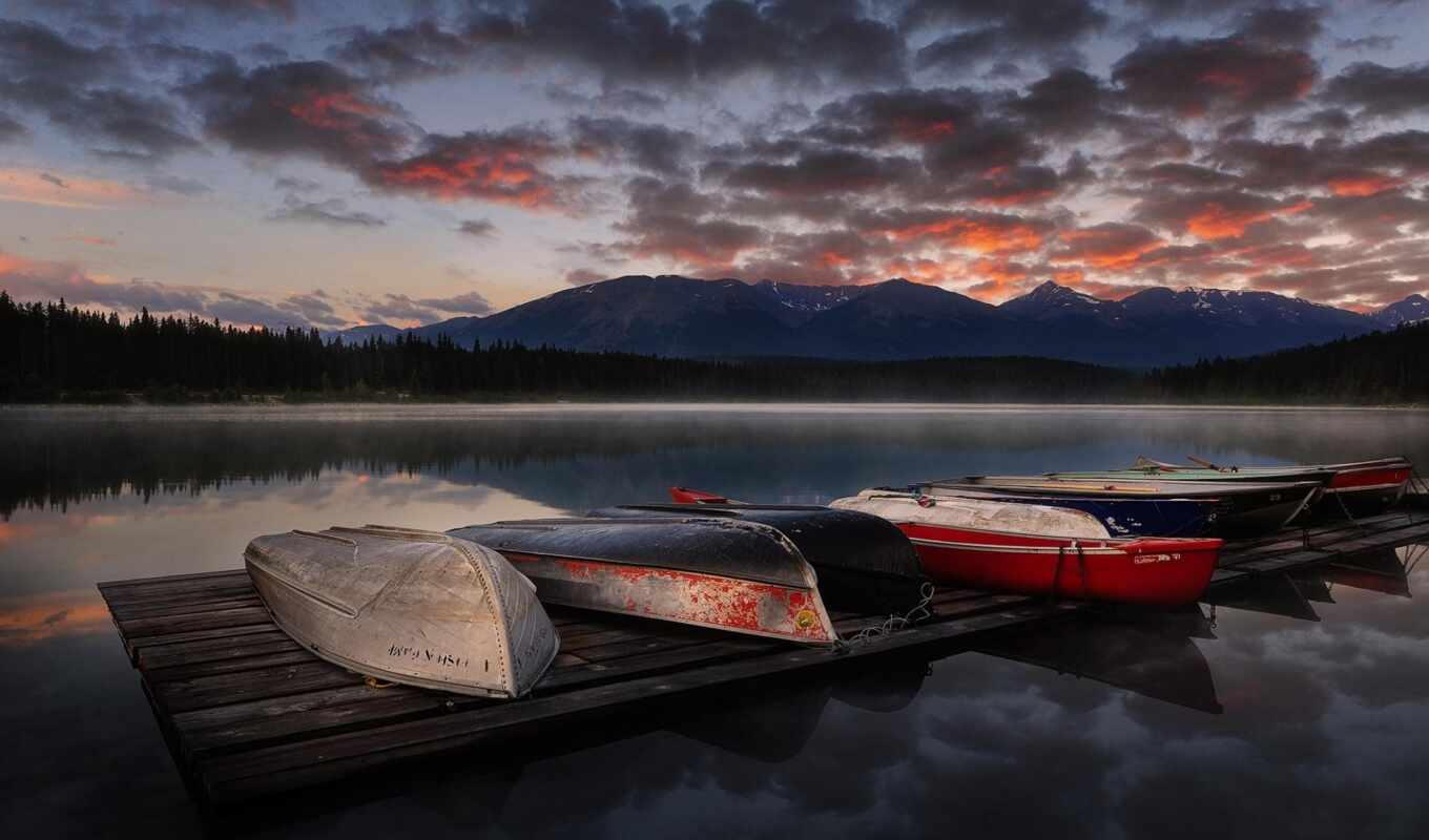 lake, nature, a boat