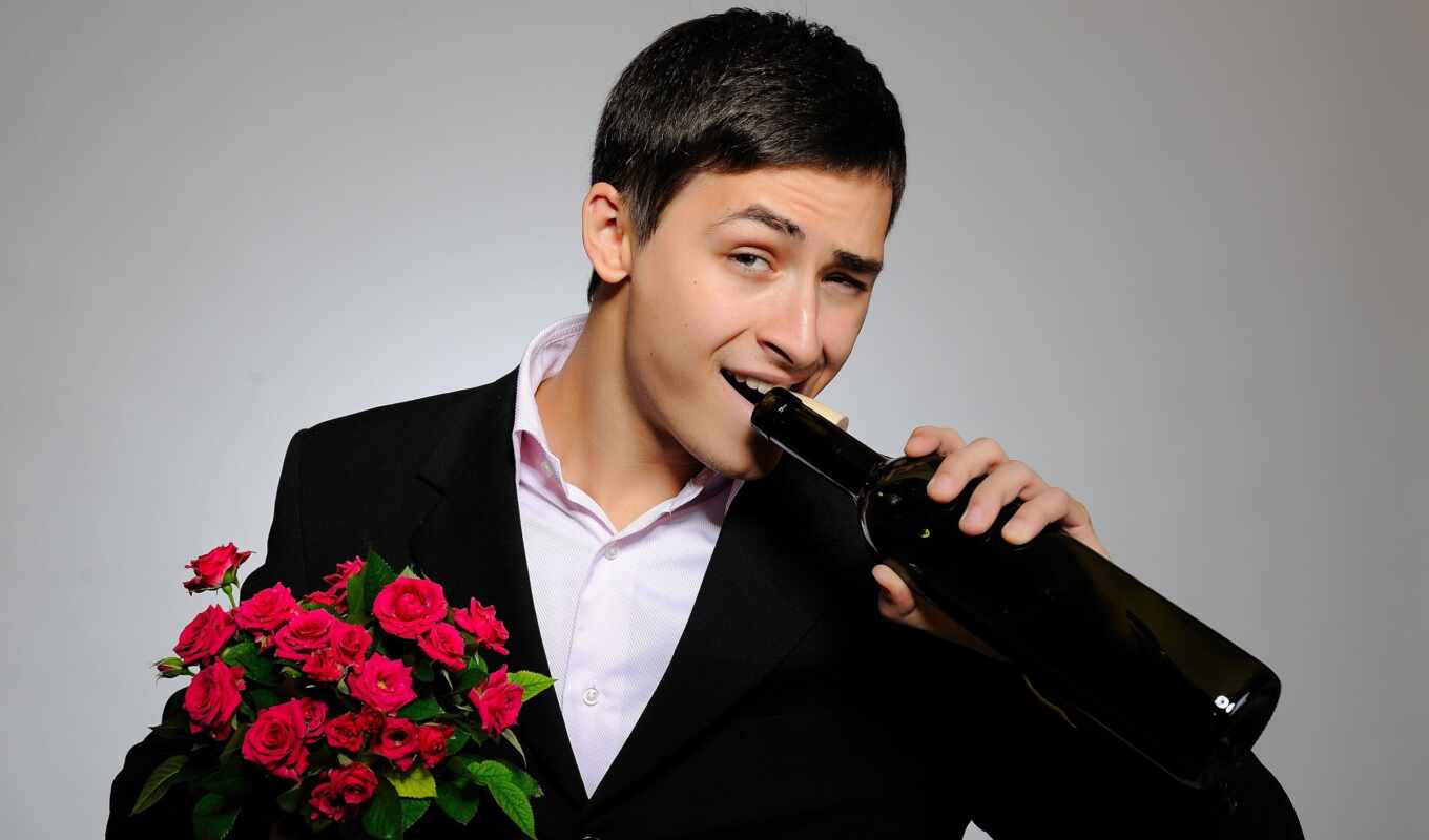 man, guy, beautiful, flowers, sexual, men, wine, inflated, solid