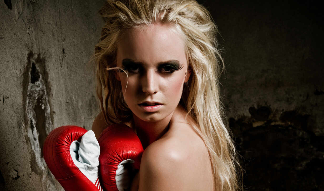 girl, makeup, gloves, gloves, boxing, boxing