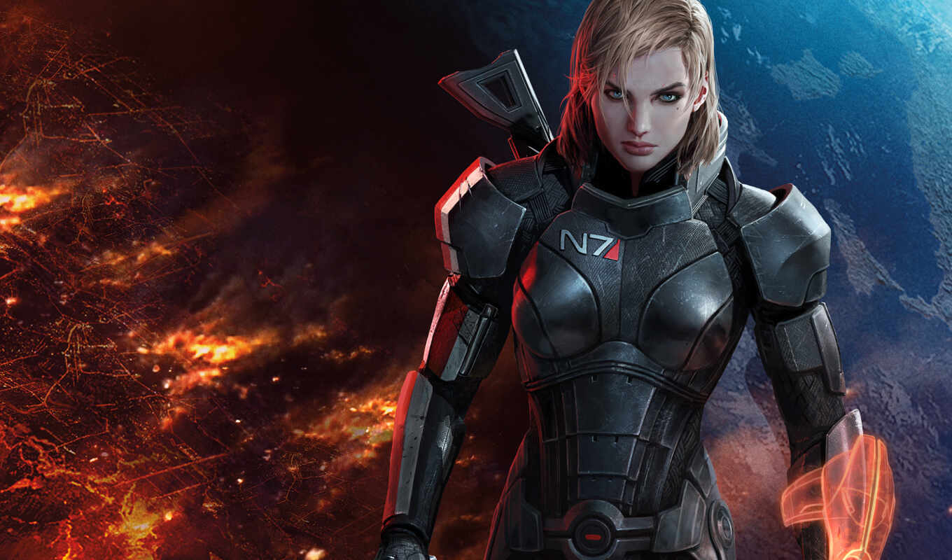 girl, completely, picture, games, beautiful, armor, weapon, effect, mass, shepard