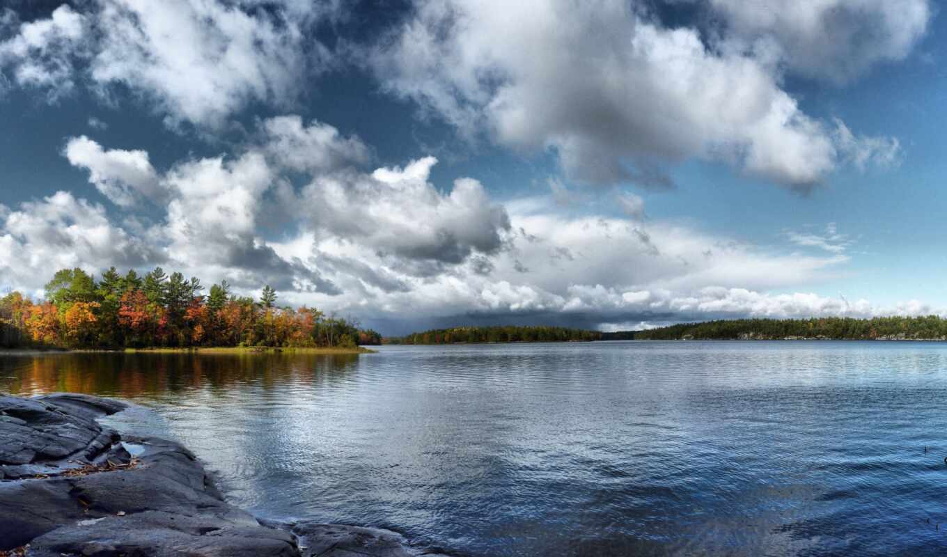 lake, nature, sky, water, landscape, autumn, river, trees, cloud, sweet