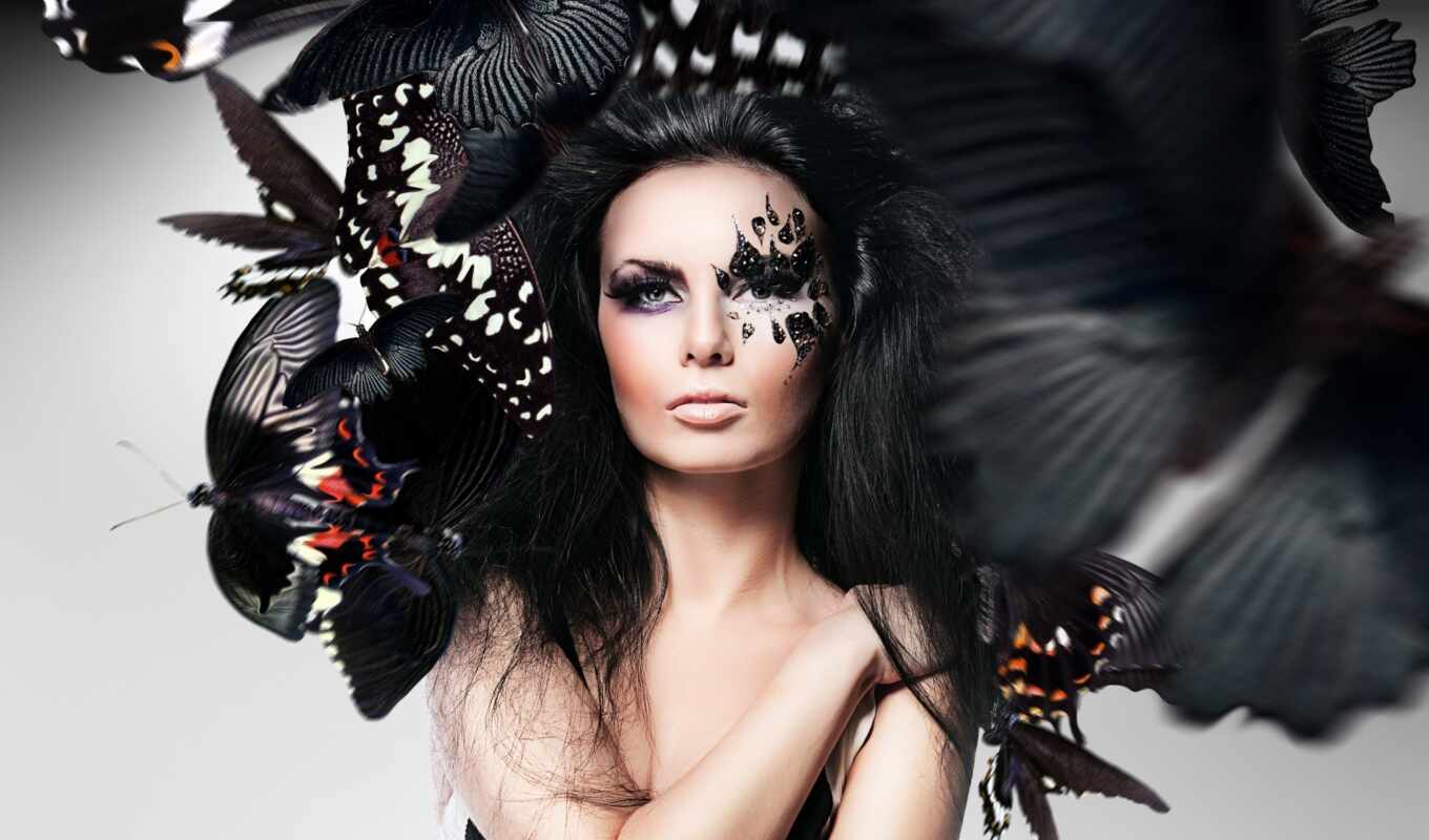 девушка, лицо, photoshop, макияж, бабочки