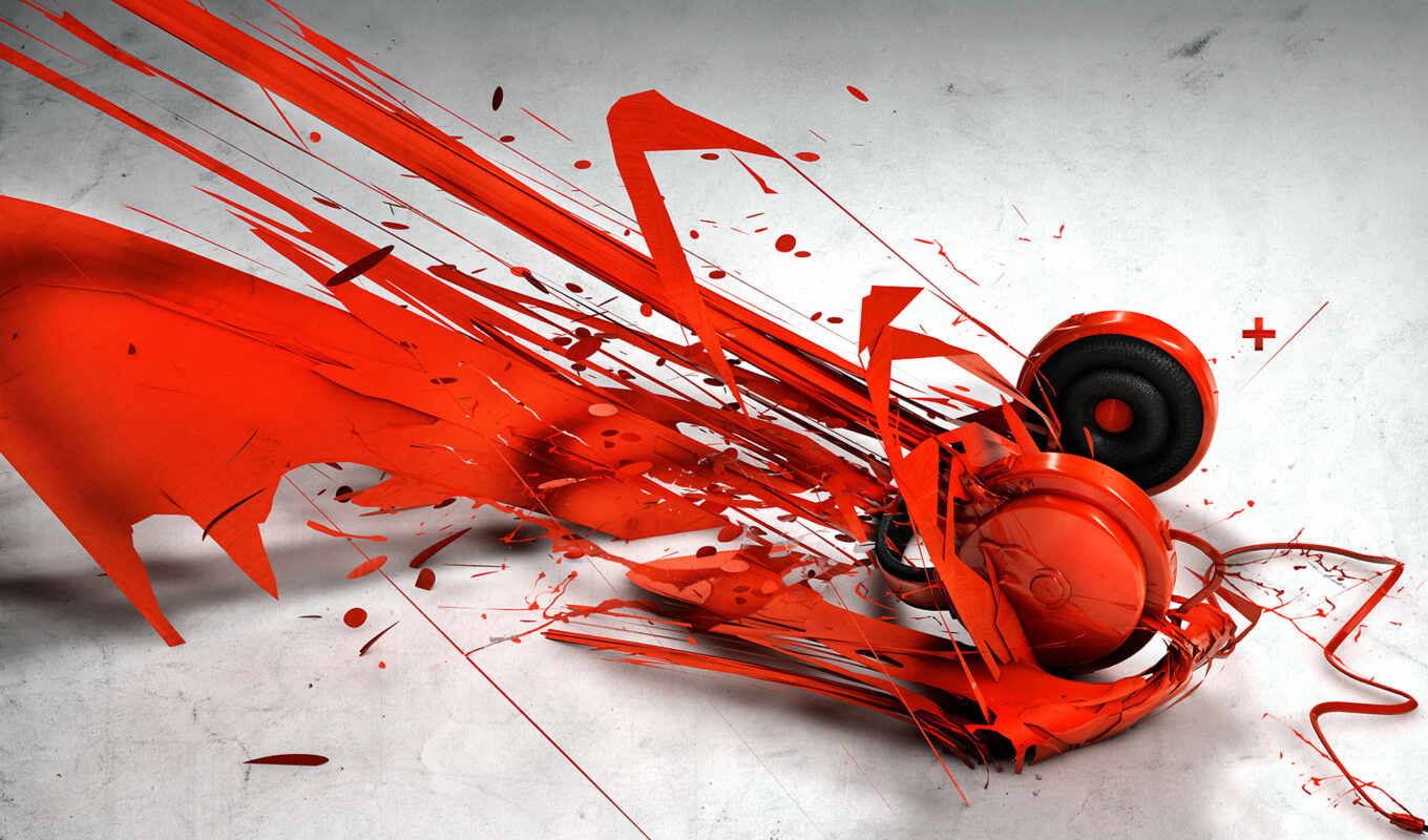 music, headphones, paint, style, Red, creative, red, see, paints, flash