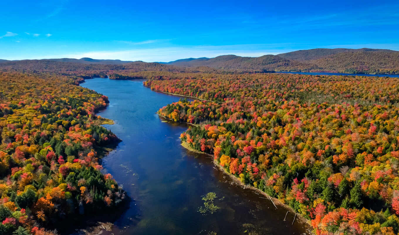 природа, лес, landscape, нью, осень, река, york, state