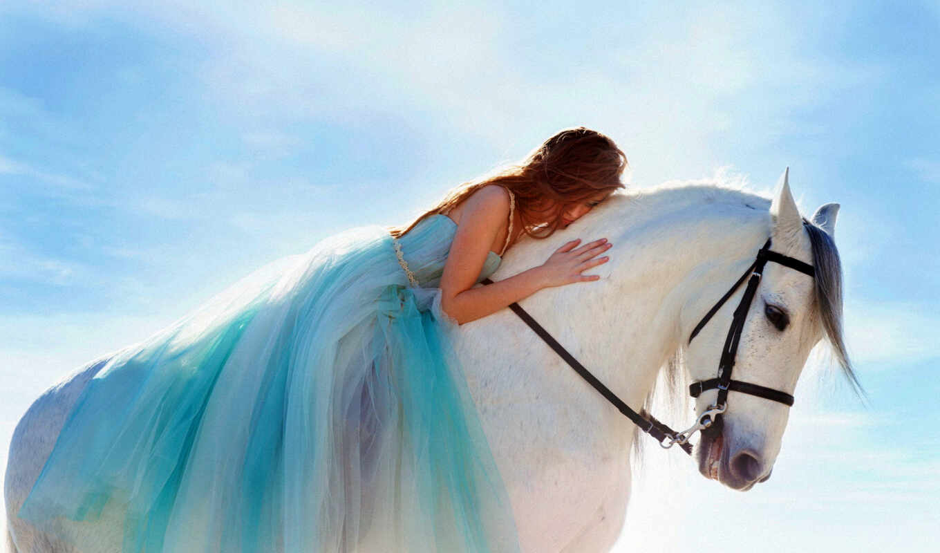 девушка, white, лошадь, платье