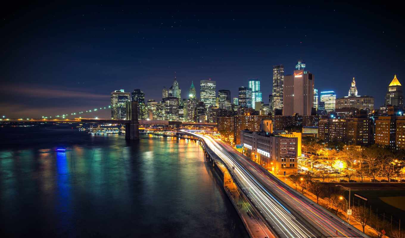 свет, new, город, ночь, мост, cityscape, огни, gallery, manhattan, york, rare