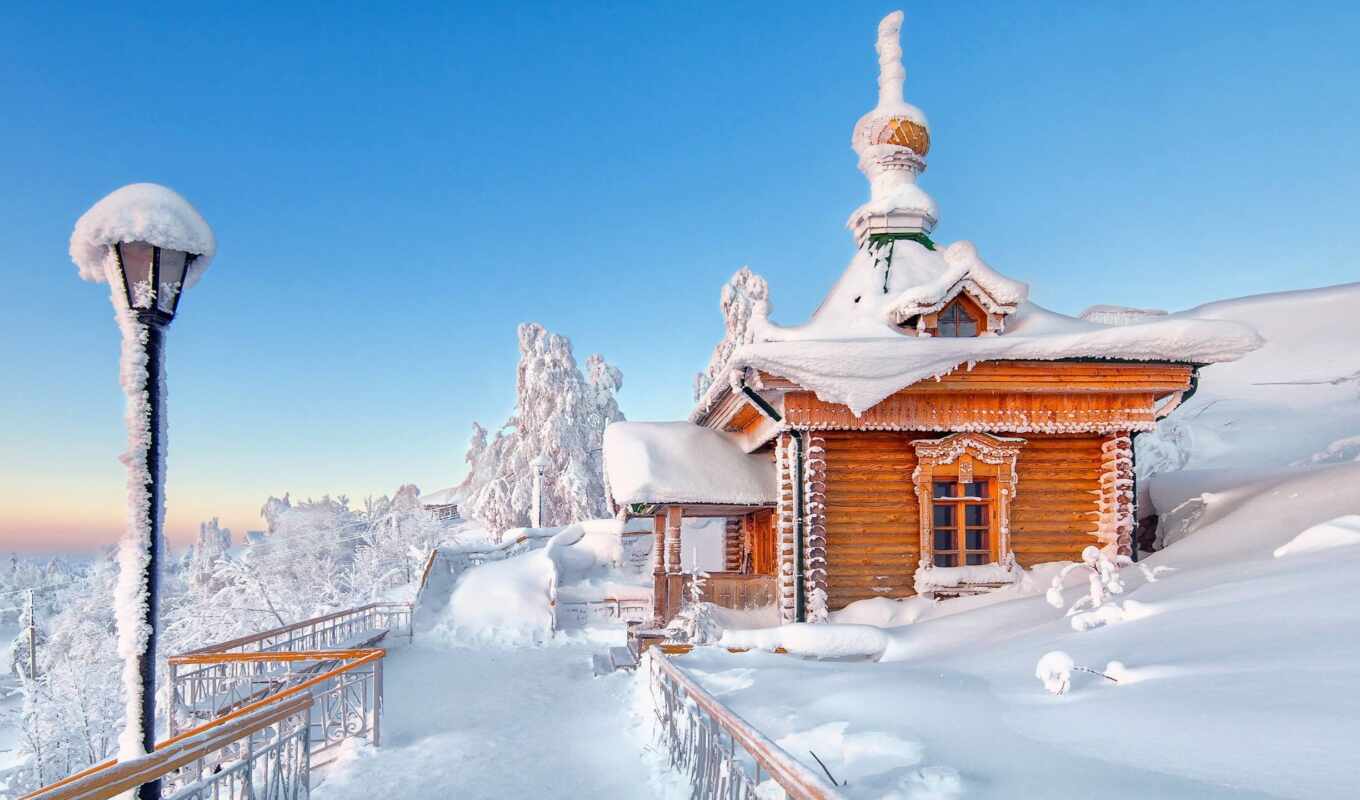 природа, фото, снег, winter, храм, lodge, качать, sayı, ученица
