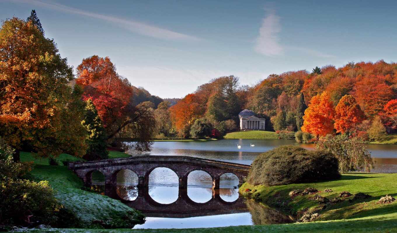 nature, sky, collection, telephone, Bridge, Great Britain, autumn, beautiful, park, trees, parkii