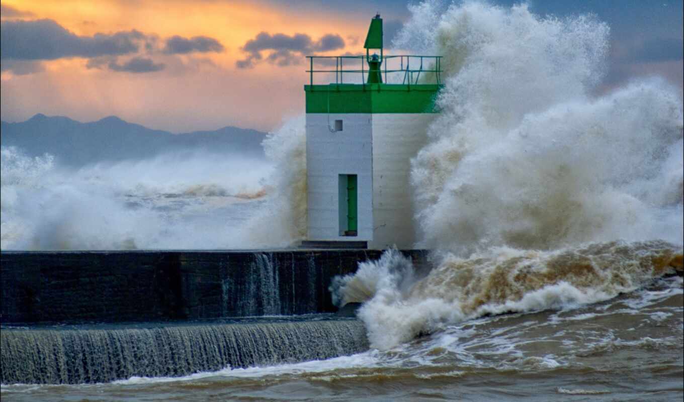 lighthouse, ocean, wave